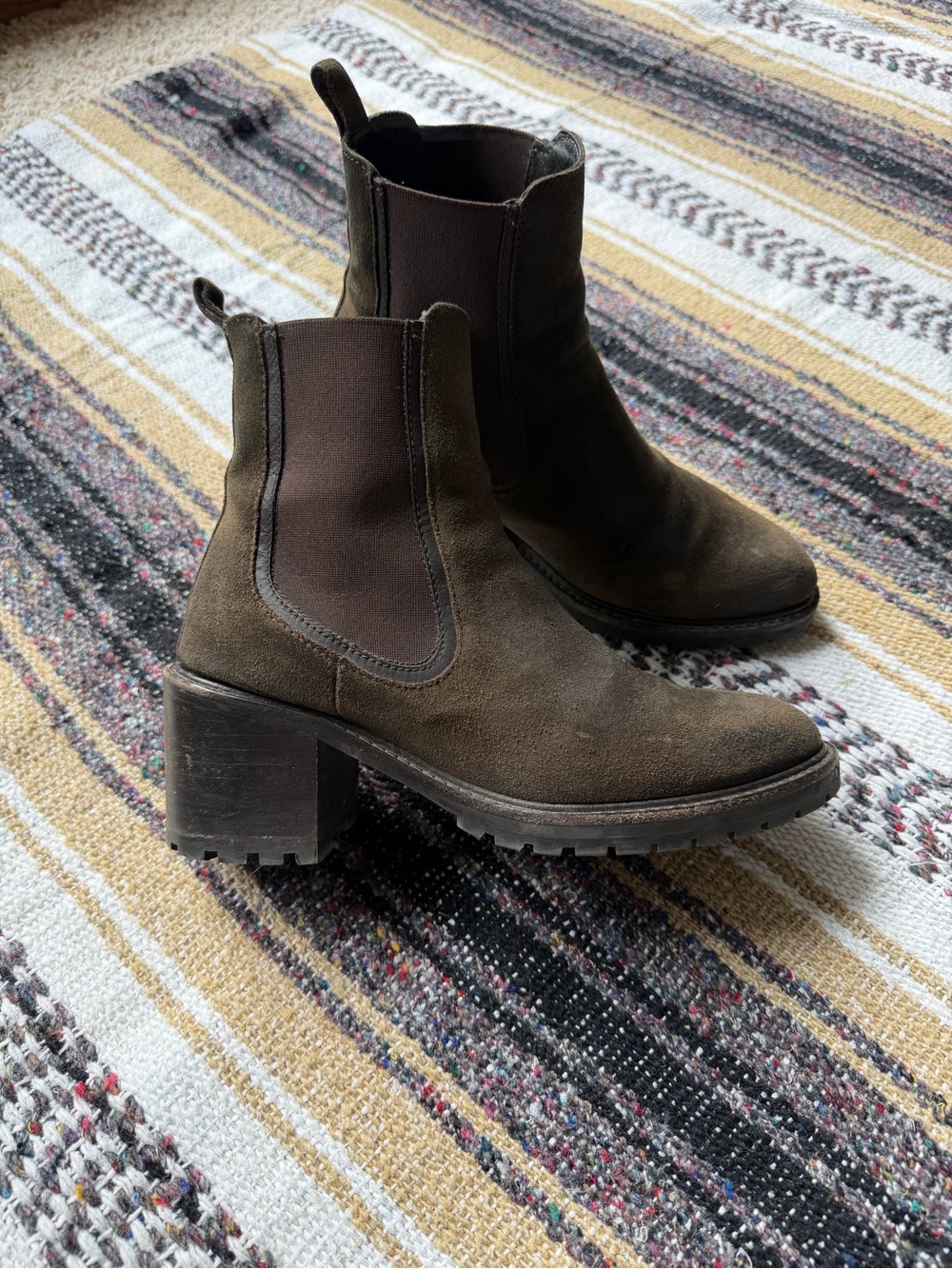 Thursday Boot Company Olive Suede Chelsea Block Heel Booties